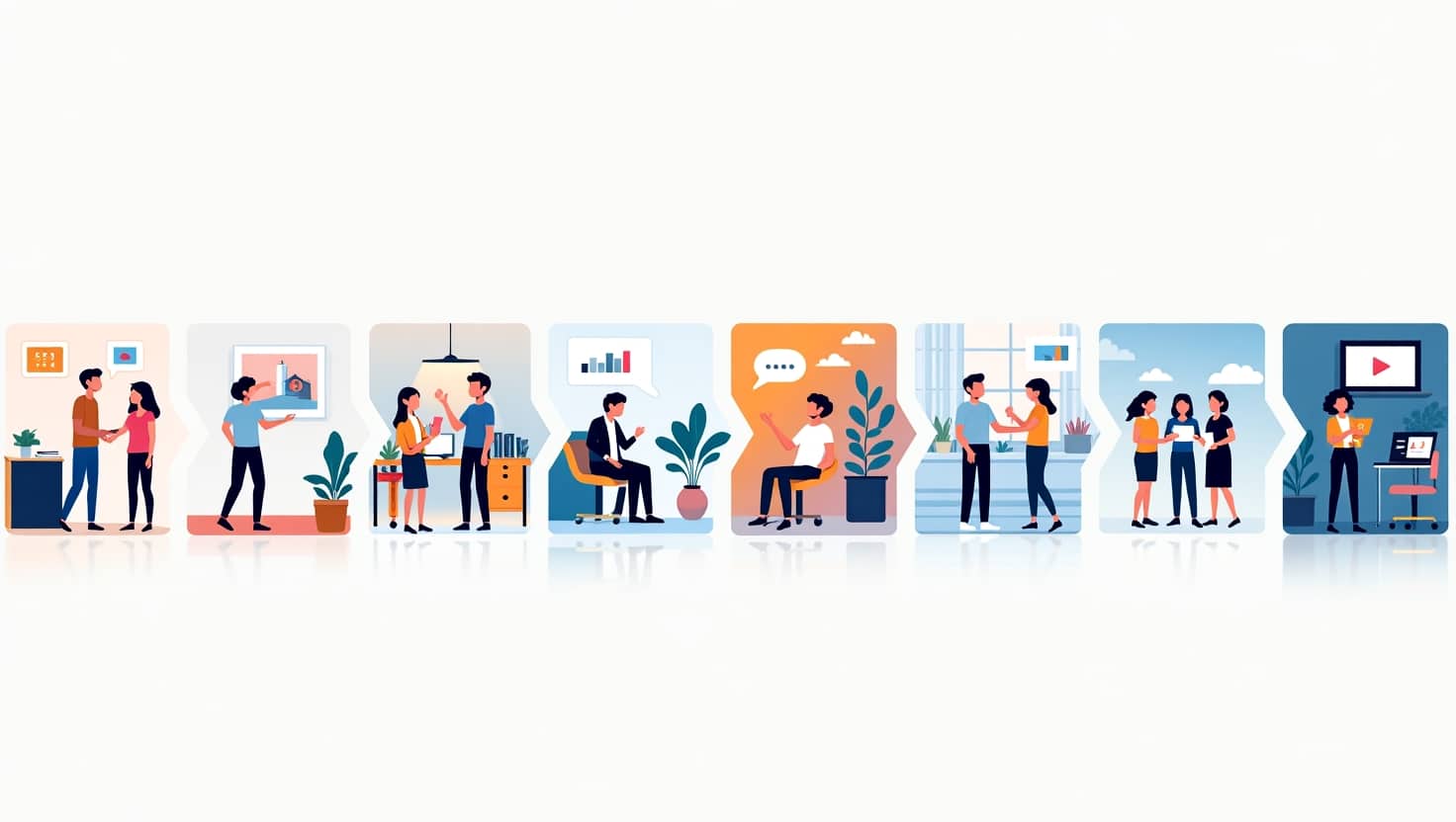 Vidéos IA multi-scènes : La méthode complète pour raconter des histoires captivantes sans équipe ni montage Illustration carrée en style infographique moderne représentant une succession de scènes vidéo intégrées dans une seule image, illustrant une narration fluide avec des personnages, des objets et des transitions dynamiques, ambiance claire, engageante et professionnelle, palette de couleurs inspirée de la marque incluant #54387D, #3E408D, #3C579D, #47C0B4, #58A17B, #80D07E, #A5DA6F, #E1A65F, #EFCA5E, #EBE263, style illustratif clair et structuré pour simplifier la compréhension du processus de création vidéo multi-scènes.