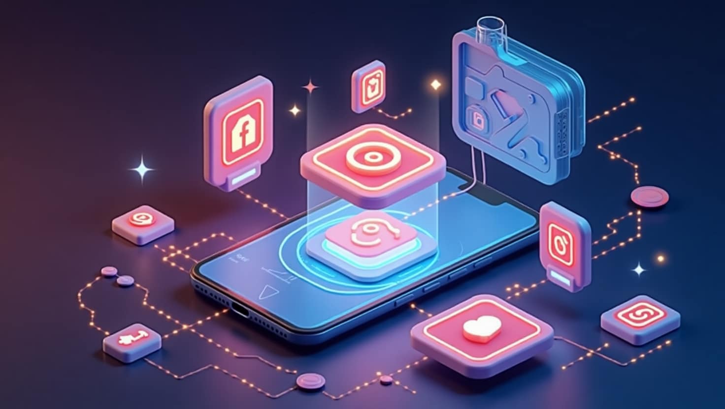 Instagram lance les pubs vidéo IA interactives dans les Reels : révolution ou flop annoncé ? Illustration carrée en style moderne et dynamique représentant une scène immersive avec un smartphone affichant un Reel Instagram interactif, entouré d'éléments visuels symbolisant la personnalisation, l'interactivité et la technologie IA. Des effets lumineux et des icônes holographiques évoquent l'innovation et la révolution publicitaire, ambiance innovante et engageante. Palette de couleurs inspirée de la marque : #54387D, #3E408D, #3C579D, #47C0B4, #58A17B, #80D07E, #A5DA6F, #E1A65F, #EFCA5E, #EBE263.