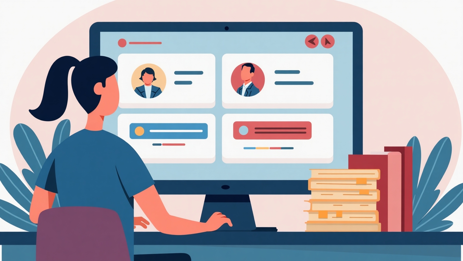 Vidéos interactives IA : votre check-list débutant pour créer du contenu qui accroche vraiment Illustration moderne et pédagogique représentant un créateur devant un écran affichant une interface simplifiée de vidéo interactive IA avec des éléments de scénario, options de personnalisation, et boutons de quiz ou CTA, dans un style flat design coloré inspiré de la palette #54387D, #3E408D, #3C579D, #47C0B4, #58A17B, #80D07E, #A5DA6F, #E1A65F, #EFCA5E, #EBE263, ambiance claire et éducative, format carré.